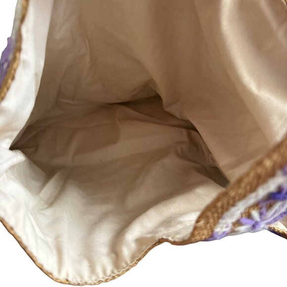 Handcrafted Vintage Tote Bag With Purple & White Embroidery - Picture 6 of 6